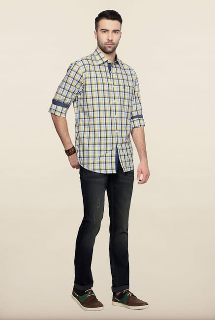 Allen Solly Yellow Checks Casual Shirt Allen Solly Yellow Checks Casual Shirt
