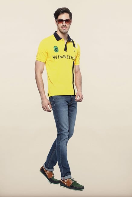 Allen Solly Yellow Printed Polo T shirt Allen Solly Yellow Printed Polo T shirt