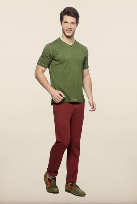 Peter England Green Solid T shirt Peter England Green Solid T shirt