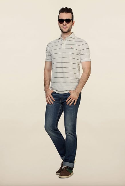 Allen Solly White Striped Polo T shirt Allen Solly White Striped Polo T shirt