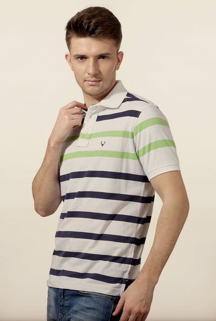 Allen Solly White Striped Polo T shirt Allen Solly White Striped Polo T shirt
