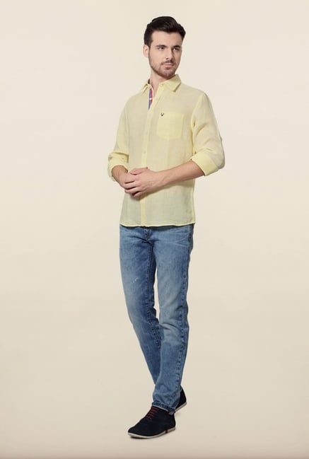 Allen Solly Yellow Solid Casual Shirt Allen Solly Yellow Solid Casual Shirt