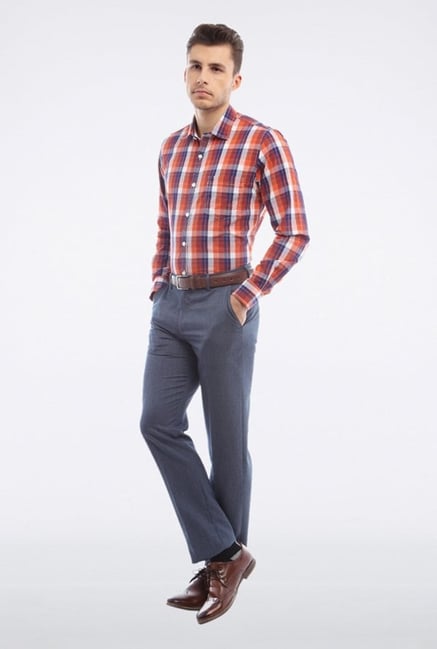 Peter England Orange Checks Casual Shirt Peter England Orange Checks Casual Shirt