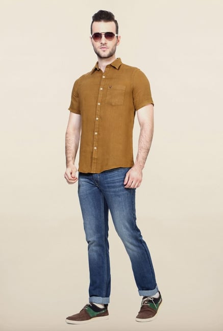 Allen Solly Khaki Solid Casual Shirt Allen Solly Khaki Solid Casual Shirt