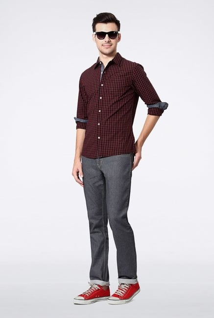 People Maroon Checks Casual Shirt People Maroon Checks Casual Shirt