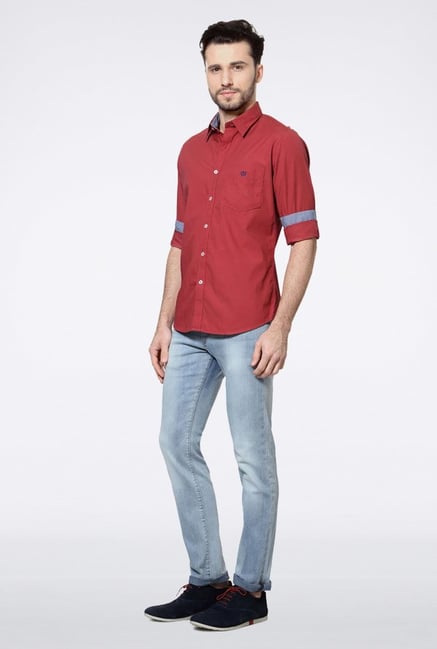 Van Heusen Maroon Solid Casual Shirt Van Heusen Maroon Solid Casual Shirt