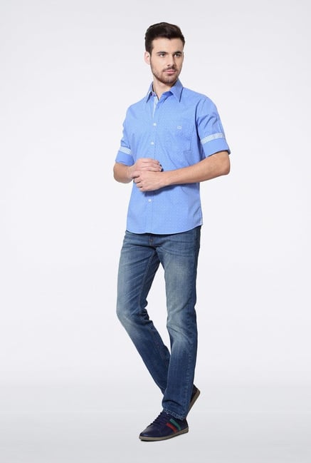Van Heusen Blue Printed Casual Shirt Van Heusen Blue Printed Casual Shirt