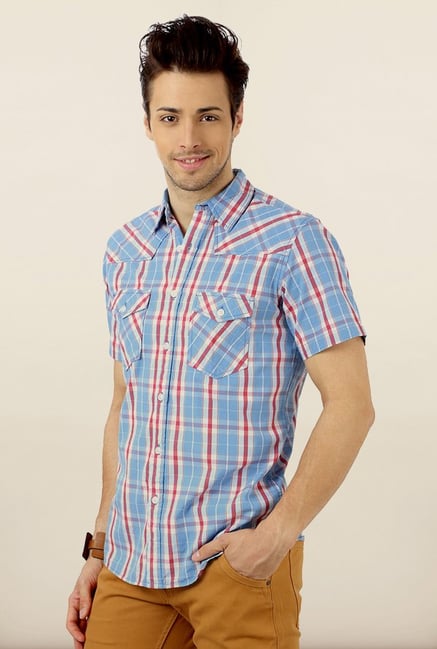 People Blue Checks Casual Shirt People Blue Checks Casual Shirt