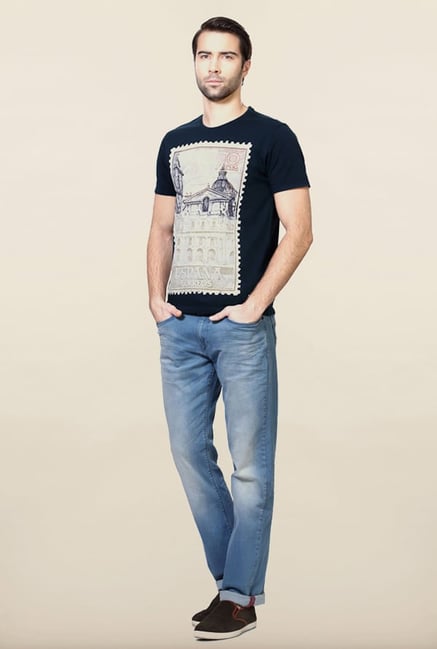 Van Heusen Navy Printed Crew Neck T Shirt Van Heusen Navy Printed Crew Neck T Shirt