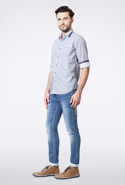 Van Heusen Blue Printed Casual Shirt Van Heusen Blue Printed Casual Shirt