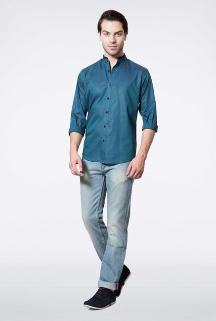 Van Heusen Teal Solid Casual Shirt Van Heusen Teal Solid Casual Shirt