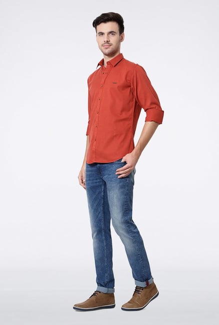 Van Heusen Orange Solid Casual Shirt Van Heusen Orange Solid Casual Shirt