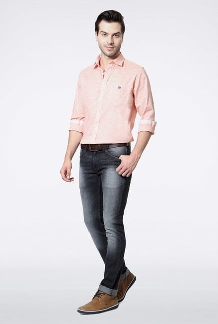 Van Heusen Peach Solid Casual Shirt Van Heusen Peach Solid Casual Shirt