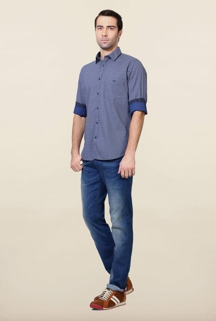 Van Heusen Blue Printed Slim Fit Shirt Van Heusen Blue Printed Slim Fit Shirt