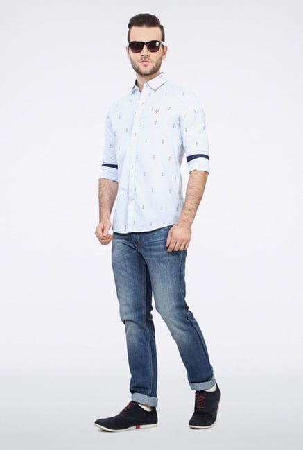 Allen Solly Blue Printed Casual Shirt Allen Solly Blue Printed Casual Shirt