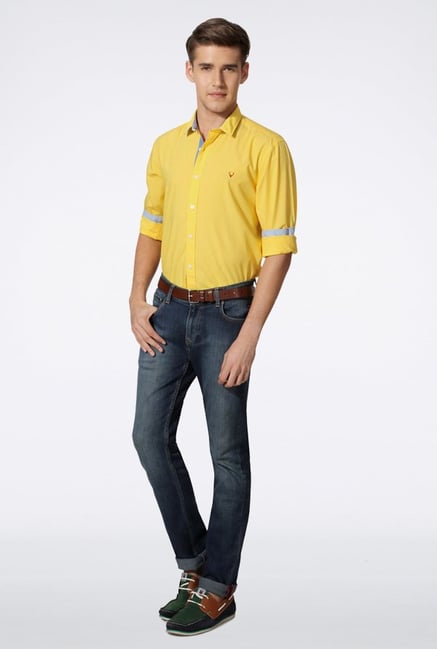 Allen Solly Yellow Solid Casual Shirt Allen Solly Yellow Solid Casual Shirt