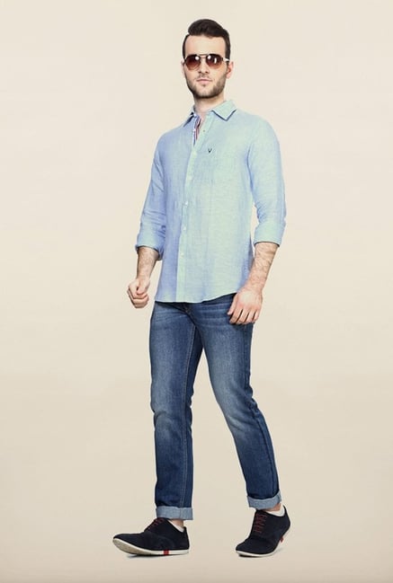 Allen Solly Blue Solid Casual Shirt Allen Solly Blue Solid Casual Shirt