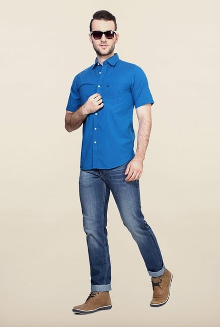 Allen Solly Blue Solid Casual Shirt Allen Solly Blue Solid Casual Shirt
