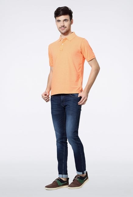 Peter England Orange Solid Polo T shirt Peter England Orange Solid Polo T shirt