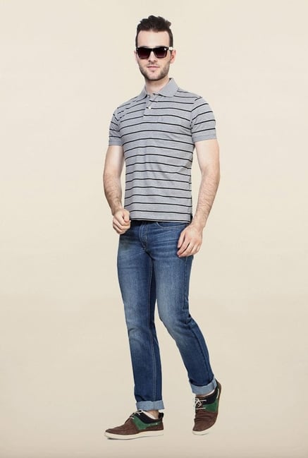 Allen Solly Grey Striped Polo T shirt Allen Solly Grey Striped Polo T shirt