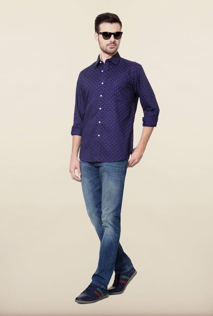 Allen Solly Navy Printed Casual Shirt Allen Solly Navy Printed Casual Shirt