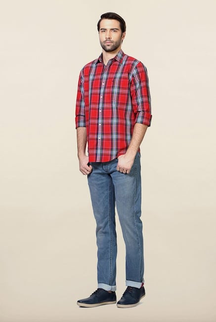 Peter England Red Checks Casual Shirt Peter England Red Checks Casual Shirt