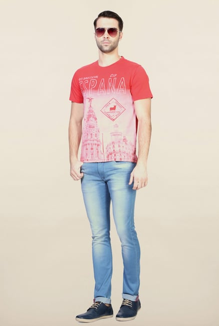Van Heusen Red Coral Printed T Shirt Van Heusen Red Coral Printed T Shirt