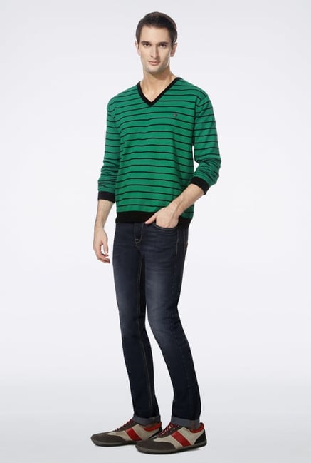 Peter England Green Striped Pullover Peter England Green Striped Pullover