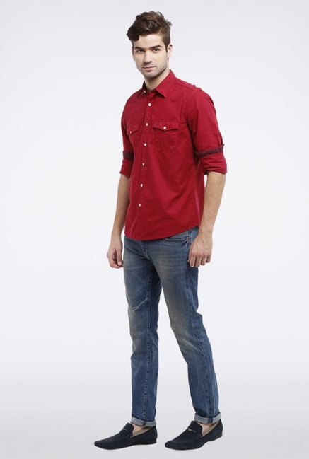 Allen Solly Red Solid Casual Shirt Allen Solly Red Solid Casual Shirt