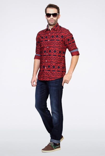Allen Solly Red Printed Casual Shirt Allen Solly Red Printed Casual Shirt