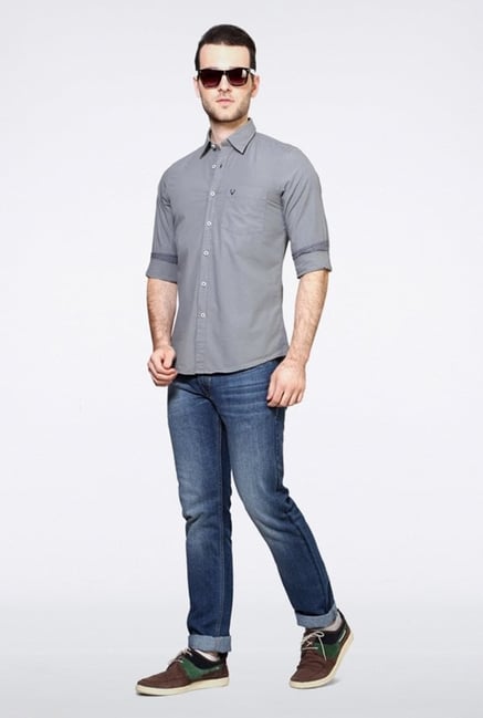 Allen Solly Grey Solid Casual Shirt Allen Solly Grey Solid Casual Shirt