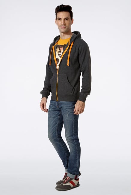 Peter England Grey Printed Hooded Sweatshirt Peter England Grey Printed Hooded Sweatshirt