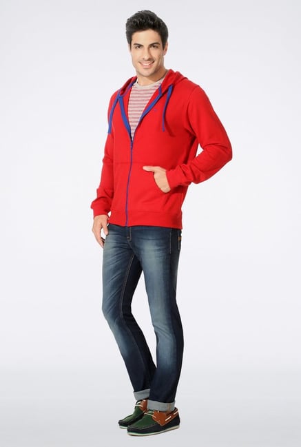 Peter England Red Printed Hooded Sweatshirt Peter England Red Printed Hooded Sweatshirt