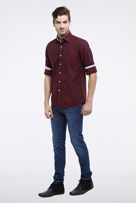 Allen Solly Maroon Solid Casual Shirt Allen Solly Maroon Solid Casual Shirt