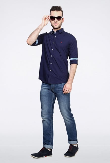 Allen Solly Navy Solid Casual Shirt Allen Solly Navy Solid Casual Shirt