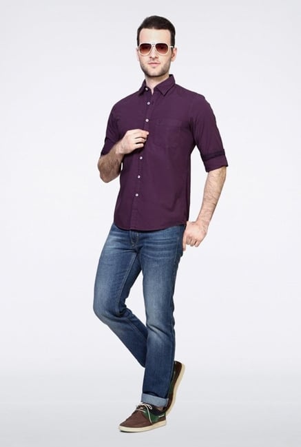 Allen Solly Purple Solid Casual Shirt Allen Solly Purple Solid Casual Shirt