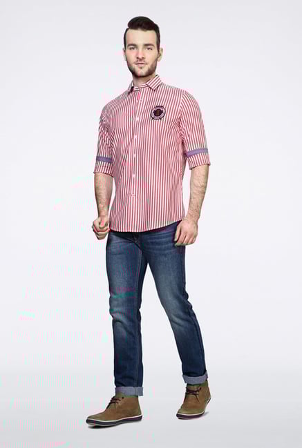 Allen Solly Red Striped Casual Shirt Allen Solly Red Striped Casual Shirt