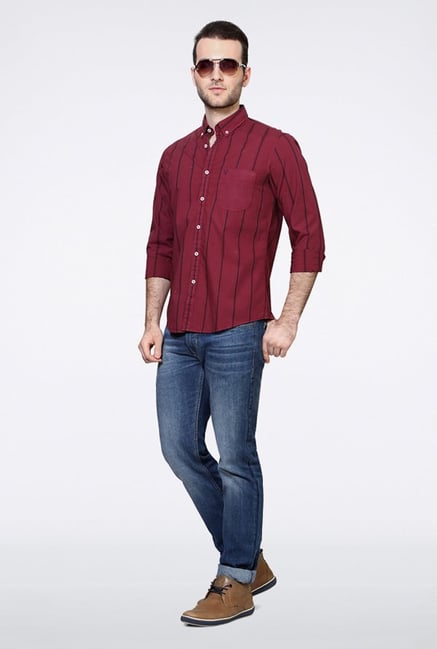 Allen Solly Maroon Striped Casual Shirt Allen Solly Maroon Striped Casual Shirt