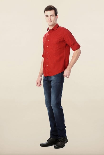 Peter England Red Solid Casual Shirt Peter England Red Solid Casual Shirt