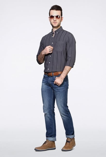 Allen Solly Grey Striped Casual Shirt Allen Solly Grey Striped Casual Shirt