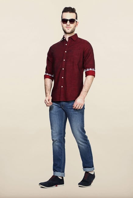 Allen Solly Maroon Solid Casual Shirt Allen Solly Maroon Solid Casual Shirt