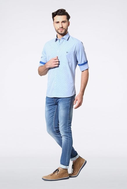 Van Heusen Blue Printed Casual Shirt Van Heusen Blue Printed Casual Shirt