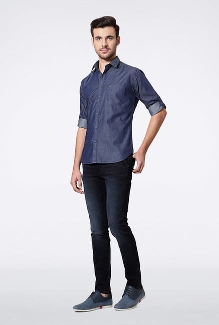 Van Heusen Navy Solid Casual Shirt Van Heusen Navy Solid Casual Shirt