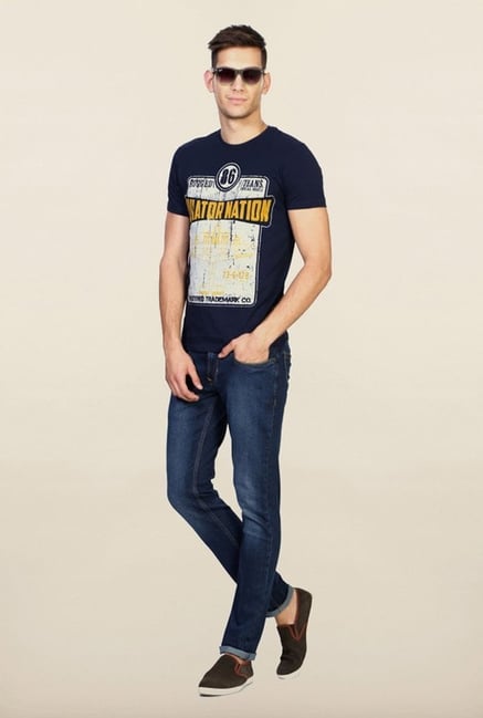 People Navy Printed T Shirt People Navy Printed T Shirt