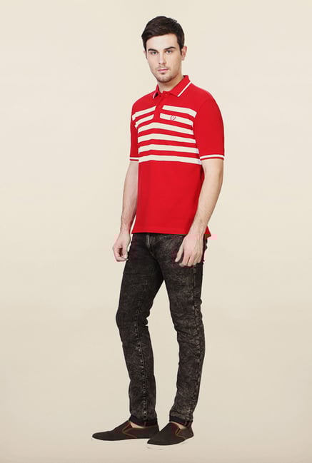 Van Heusen Red Striped Polo T Shirt Van Heusen Red Striped Polo T Shirt