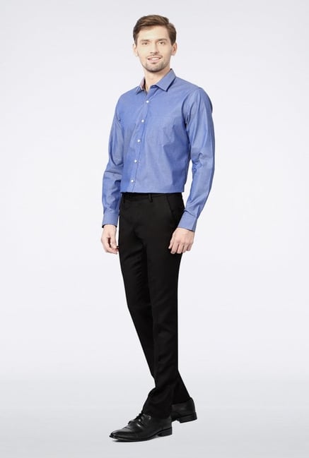 Van Heusen Black Solid Pleated Trousers Van Heusen Black Solid Pleated Trousers