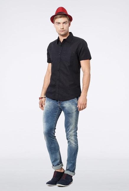 People Black Solid Casual Shirt People Black Solid Casual Shirt