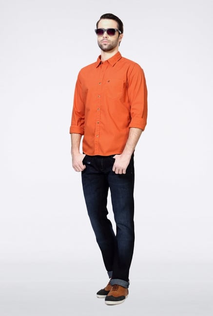 People Orange Solid Casual Shirt People Orange Solid Casual Shirt
