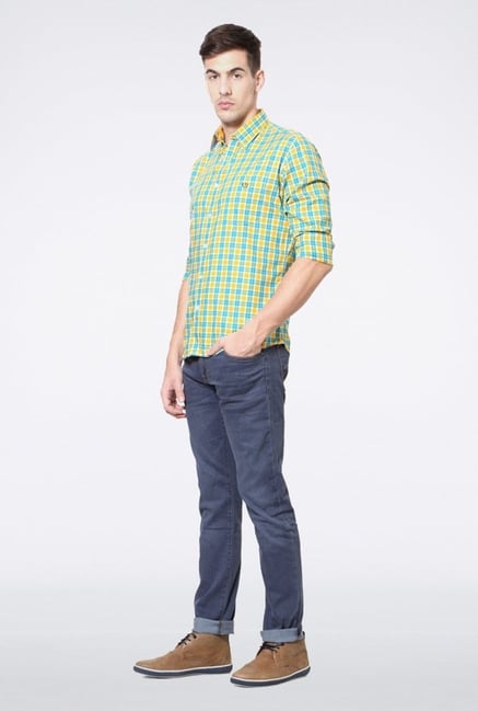 Van Heusen Yellow Checks Casual Shirt Van Heusen Yellow Checks Casual Shirt