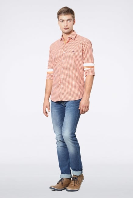 Van Heusen Orange Checks Casual Shirt Van Heusen Orange Checks Casual Shirt